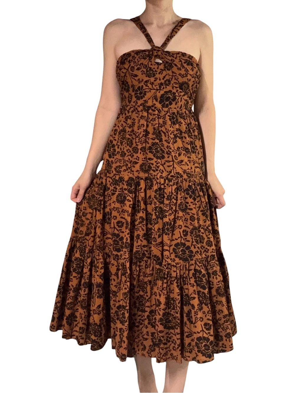 BB Dakota | Orange Floral Print Tiered Midi Dress